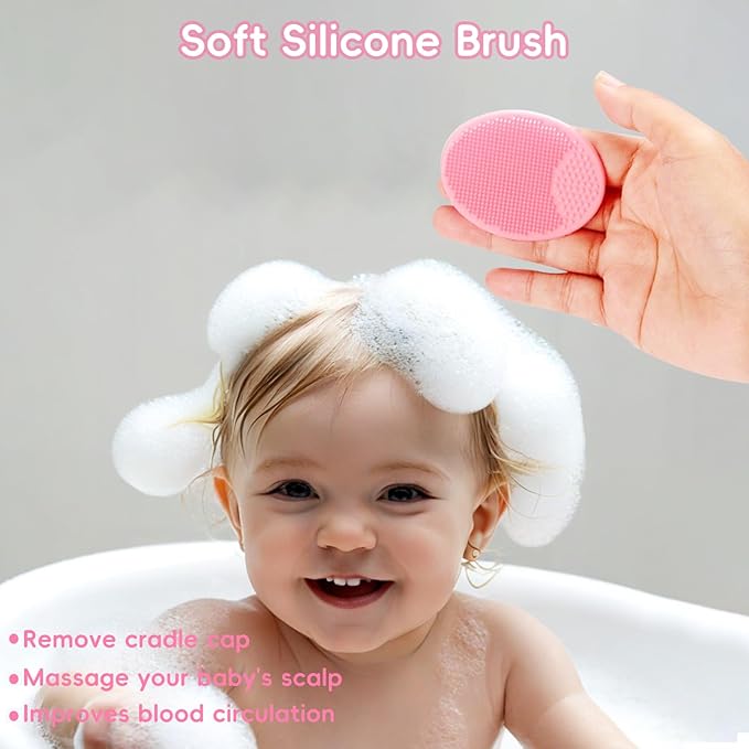 Baby Hair Brush and Comb Set, 4Pcs Baby Soft Bristles Brush Cradle Cap Brush Hair Comb for Newborns Toddlers Boys Girls (Pink)