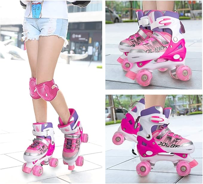 Sowume Adjustable Roller Skates for Girls and Women, All 8 Wheels of Girl's Skates Shine, Safe and Fun Illuminating for Kids
