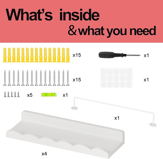 Fixwal Nursery Shelves, 16.5 Inch Floating Bookshelves for Wall Set of 4, Scalloped Wall Book Shelves with Towel Rack for Kids, Toddler Room, Baby Room, Nursery Decor and Storage(White)