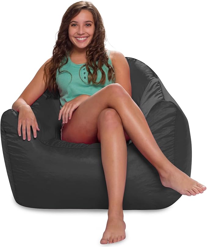 Posh Creations Structured Comfy Bean Bag Chair for Gaming, Reading, and Watching TV, Malibu Lounge, Microsuede - Charcoal Gray