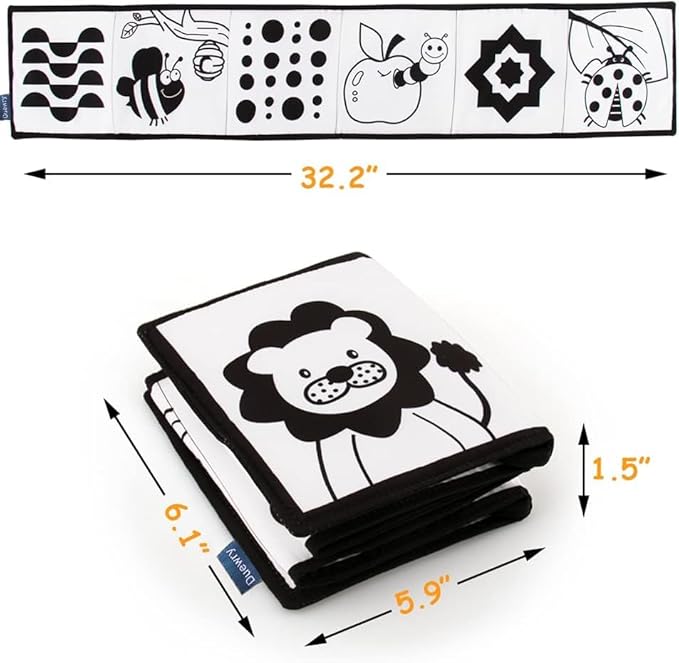 My First Black and White High Contrast Soft Book , Infant Tummy Time Toys, Black and White Baby Cards, Folding Educational Activity Cloth Book Suitable for Boys Girls Toddler