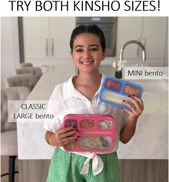 kinsho Snack Containers for Kids Toddlers Baby Adults | MINI Bento Lunch-Box | SMALL Bento-Box Portion Container | Toddler Pre-School Girls Boys | Leak-proof Boxes | Purple Blue Set of 2