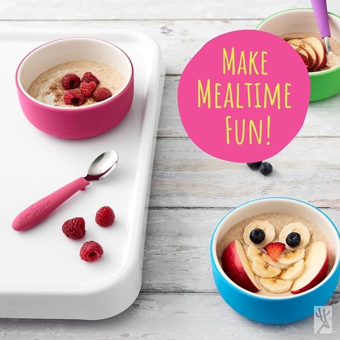 Elk and Friends Kids Porcelain Bowls with Silicone Suction Sleeve | Kids/Toddler/Baby Feeding | Microwave & Dishwasher Safe | Non slip | Cereal/Soup/Snack Dishes & Dinnerware