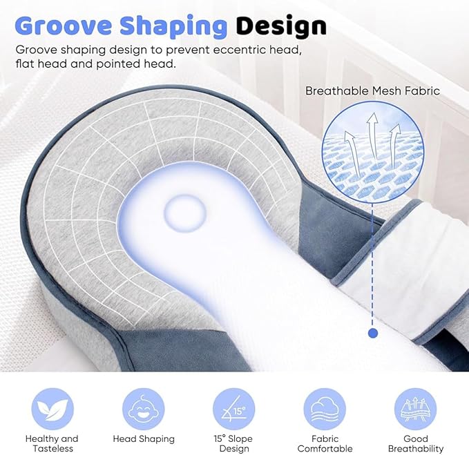 Baby Wedge Pillow for Newborn, Baby Lounger Pillow, Acid Reflux Breastfeeding Pillow for Reducing Spit-Up, with Safety Strap