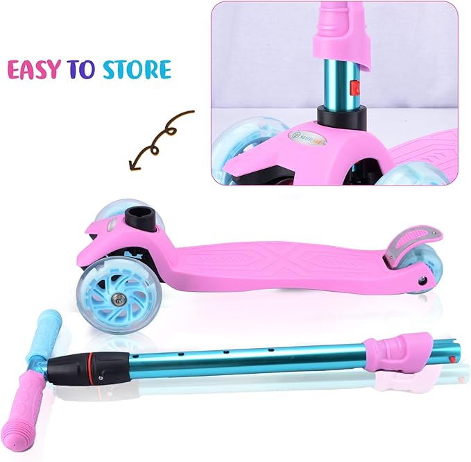 3 Wheel Scooter for Kids Ages 6-12,Kids Scooter with Light Up Wheels, Sturdy Deck Design, and 4 Height Adjustable Suitable for Kid Ages 3-12