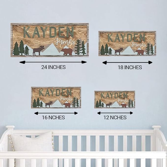 Personalized Wooden baby name sign for nursery, Woodland theme nursery, Animal for kids room decor, Custom name sign for boys, Door hanging gift/2