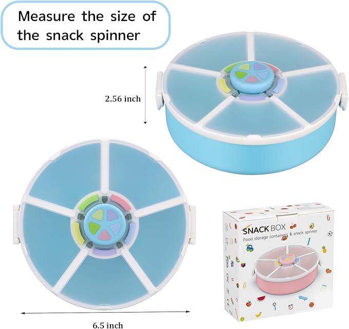 Kids Reusable Rotating Snack Container with 5 Separate Compartments, Color Matching Opening Lid, BPA/PVC-Free, Dishwasher Safe, Perfect for Travel, School Lunches & On-the-Go Snacking-Blue
