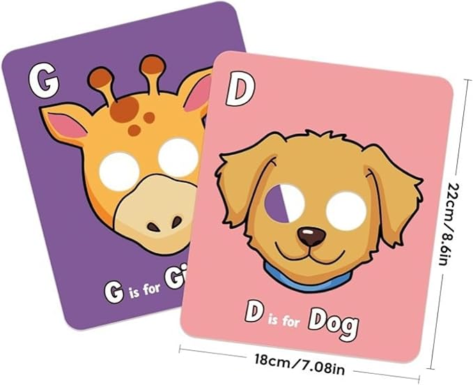 Alphabet Mask Cards,26 Pcs Alphabet ABC Flash Cards with Animal Masks,Colorful Giant ABC Animal Flash Cards,Learn Letters,English Phrases Colorful Flashcards for Interactive Educational Games