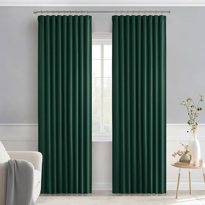 MIULEE Hunter Green Back Tab Blackout Curtains 84 Inch Length 2 Panels Set for Living Room Bedroom, Rod Pocket/Pinch Pleat Thermal Insulated Room Darkening Pleated Light Blocking Drapes