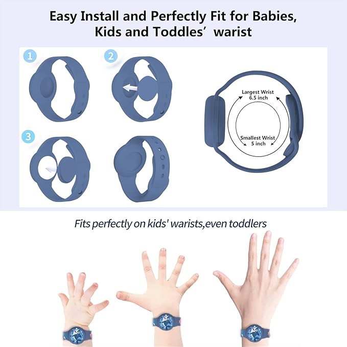 Waterproof Airtag Bracelet Kids,Cute Cartoon Silicone Hidden Airtag Wristband Kids,Anti-Lost Apple Airtag Holder Case for Toddler,Airtag Case Watch Band Tracker for Child-Blue Shark
