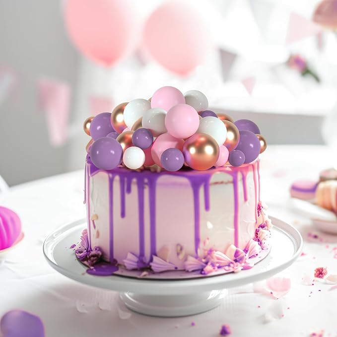 75 Pieces Cake Balls Topper Decorations Foam Cupcake Topper Mini Balloon Cake Topper Balls Cake Picks for Cake Deco Birthday Party Wedding(Purple,Pink,Gold,White)