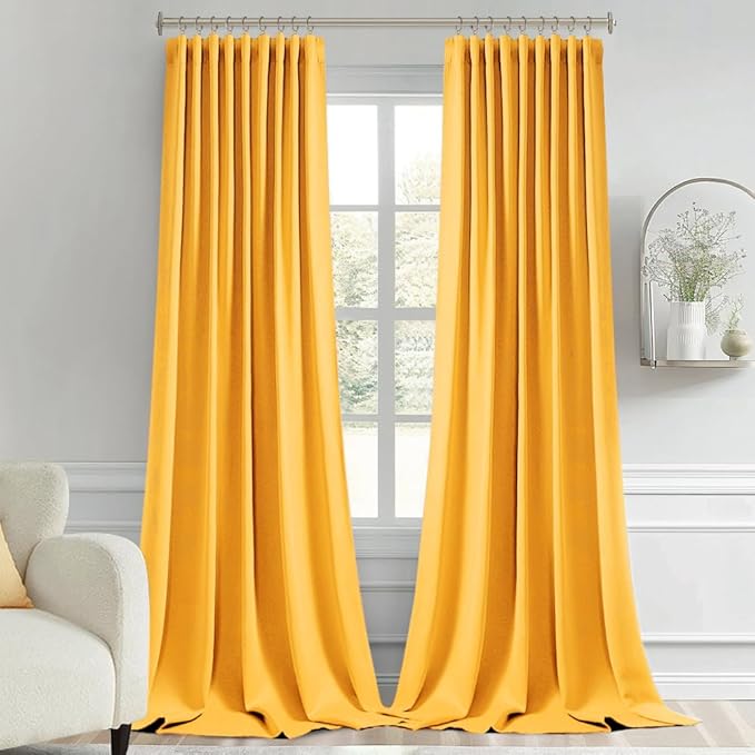 MIULEE Yellow Back Tab Blackout Curtains 102 Inch Long 2 Panels Set for Bedroom, Rod Pocket/Pinch Pleated Thermal Insulated Living Room Darkening Light Blocking Floor to Ceiling Drapes