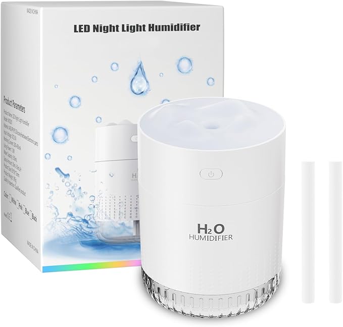 Portable Small Humidifiers for Bedroom Baby, Rechargeable Mini Cool Mist Plant Humidifier for Plants, Quiet Desktop Humidifier with 2 Working Modes & Colorful Night Light for Travel, Office, Bedroom