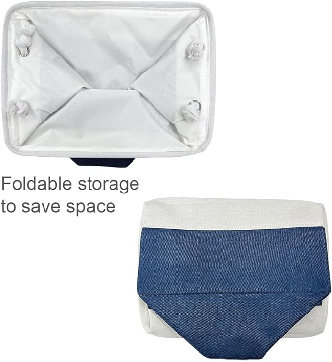 TheWarmHome Storage Bins for Shelves - 1 Pack 13.8x9.7x6.7 inch Collapsible Storage Basket for Organizing, Dog Toy Bin for Closet Organizer laundry Cloth Nursery (White & Jean Blue)