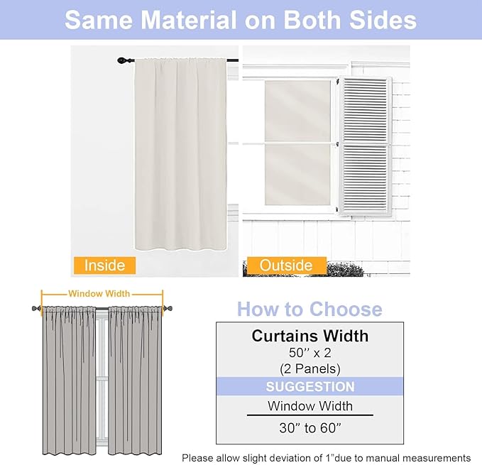 Simplebrand Ava Natural Blackout Curtains for Bedroom 90 Inches Long 2 Panels Set, Solid Privacy Energy Saving Living Room Window Treatment Curtains Blackout Drapes, W50 x L90 Inch, Natural