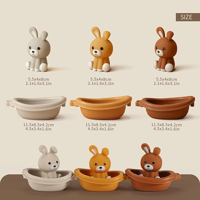 Nueplay Bathtub Toys for Toddlers 18M+,Baby Bath Toys with Animal Finger Puppets,Stackable Boat Train,Easter Bunny Gifts for Baby & Toddlers Set of 6