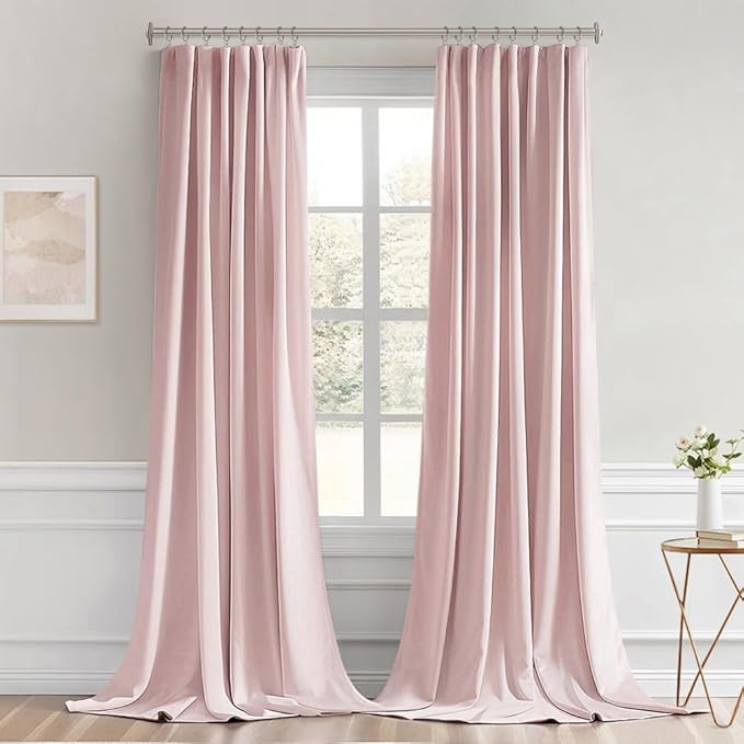 MIULEE Baby Pink Back Tab Blackout Curtains 108 Inch Long 2 Panels Set for Living Room Bedroom Privacy, Rod Pocket/Pinch Pleated Extra Long Thermal Insulated Room Darkening Light Blocking Drapes