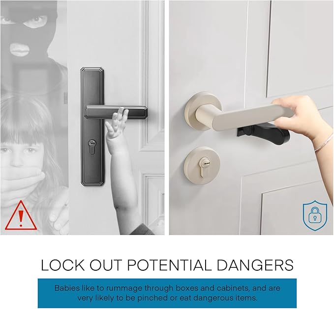 Child Proof Door Lever Lock - 3 Pack - Door Locks for Kids Safety - Door Knob Child Proof - Baby Proofing 3M Adhesive - Door Handle Child Proof - Baby Safety Locks for Toddlers - Black