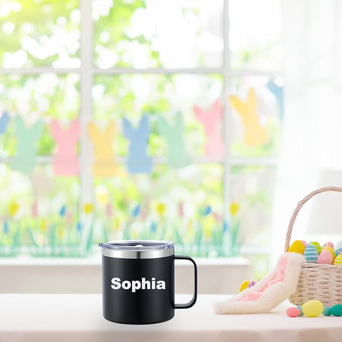 Personalized Mug Cup with Handle 12/14oz Custom Stainless Steel Mugs Customized Name Coffee Tumbler for Women Men Student Family Office Gifts, Birth Flowers