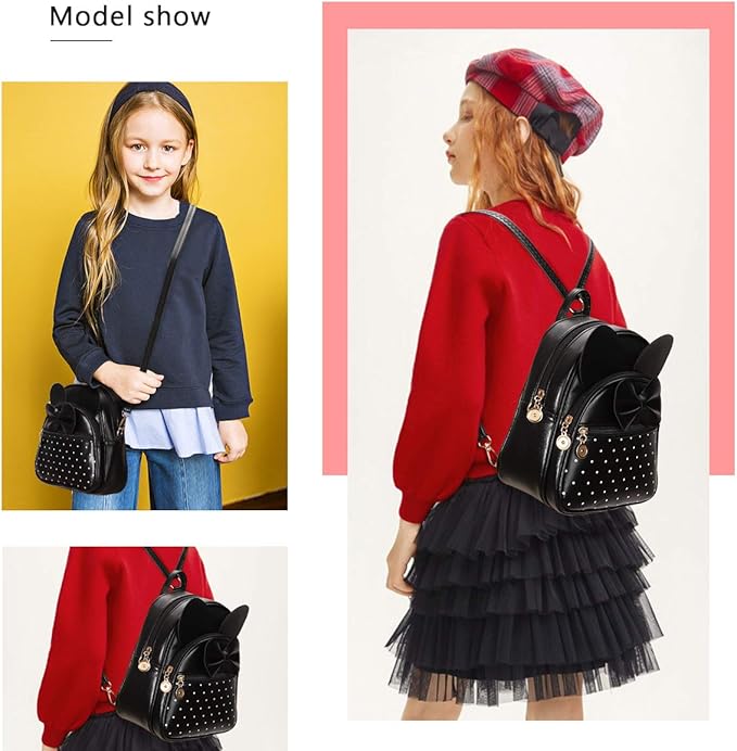 KL928 Girls Bowknot Polka Dot Cute Mini Backpack Small Daypacks Convertible Shoulder Bag Purse for Women