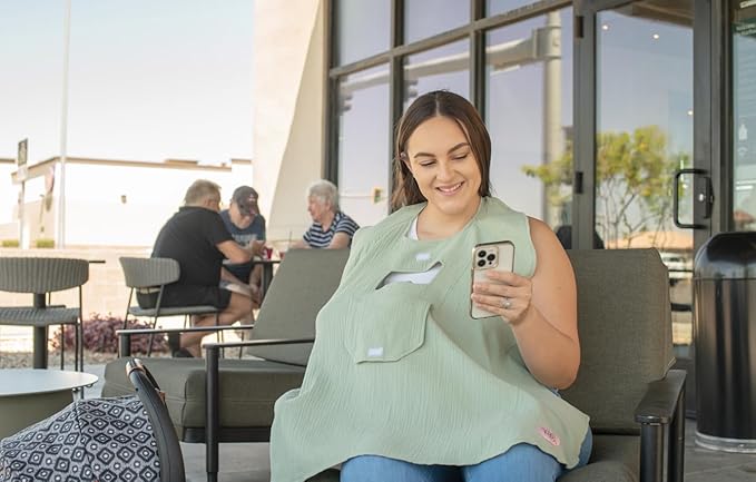 Muslin Nursing Cover for Baby Breastfeeding โ with Peekaboo Window -100% Breathable Cotton Privacy Nursing Shawl - Multiuse Apron for Moms