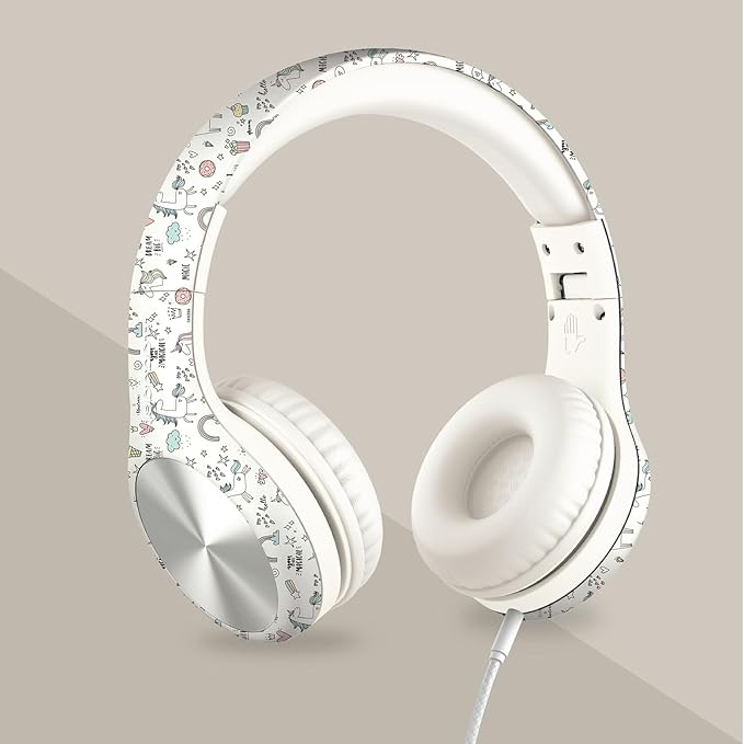 LilGadgets Connect+ Wired Kids Headphones for School with Microphone, Noise & Volume Reducing Over-Ear Headset with Cord, SharePort Technology & SoftTouch Padding, Magical Unicorns Headphones for Kids