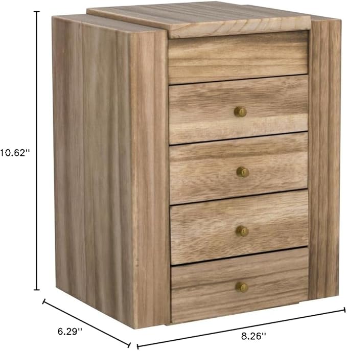 Meangood Jewelry Box Wood for Women, 5-Layer Large Organizer Box with Mirror & 4 Drawers for Rings, Earrings, Necklaces, Vintage Style, Torched Wood