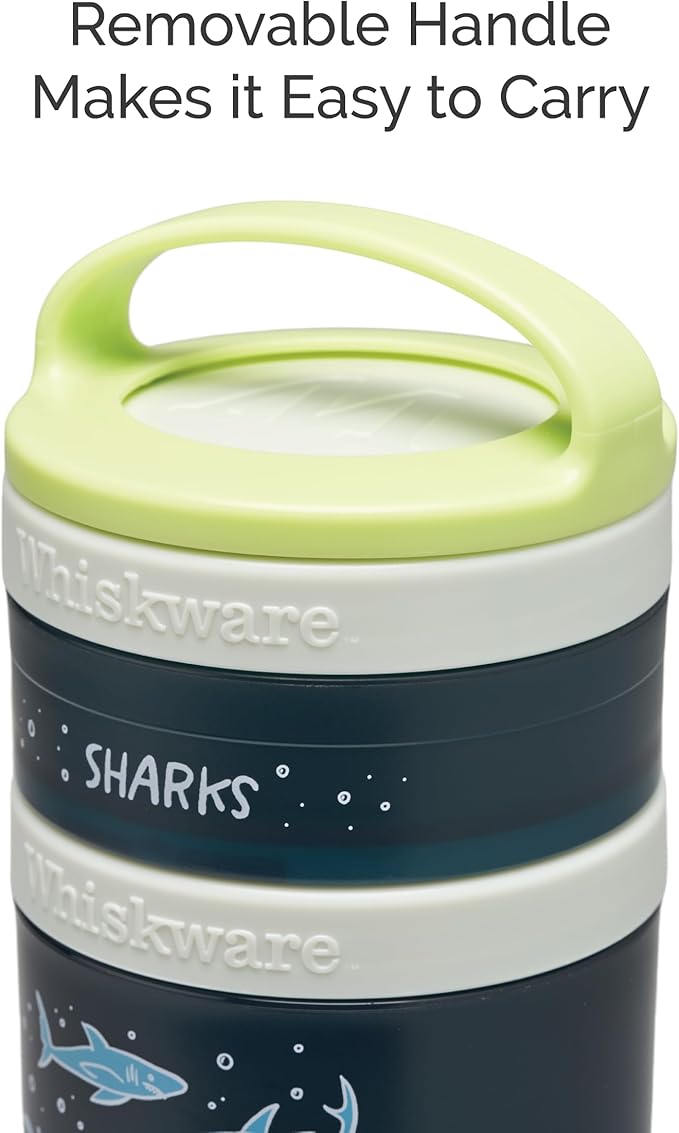 Whiskware Stackable Snack Containers for Kids and Toddlers, 3 Stackable Snack Cups for School or Travel, Sharks