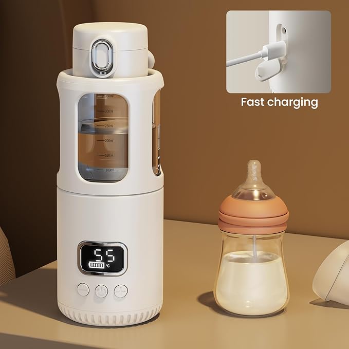 Dollox Portable Bottle Warmer for Travel 12oz Large Capacity Baby Portable Water Warmer for Formula, Breastmilk, Milk, 10000mAh, Wireless, Fast Heating Suitable for Baby Outdoor Travel, Car, Airplane