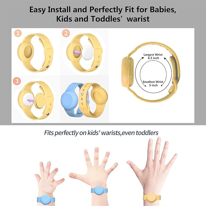 Waterproof Airtag Bracelet,2 Pack Luminous Hidden Airtag Wristband,Anti-Lost Silicone Air tag Holder Case,Air-tag Case Cover Watch Band GPS Tracker-Blue+Yellow