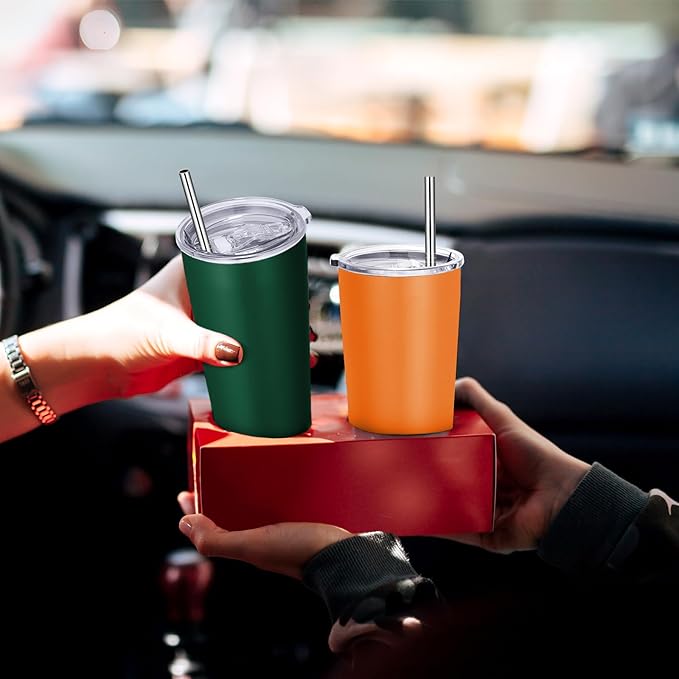 VEGOND 20oz Tumbler Stainless Steel Tumbler with Lid And Straw Vacuum Insulated Double Wall Travel Coffee Mug(dark green package 6)