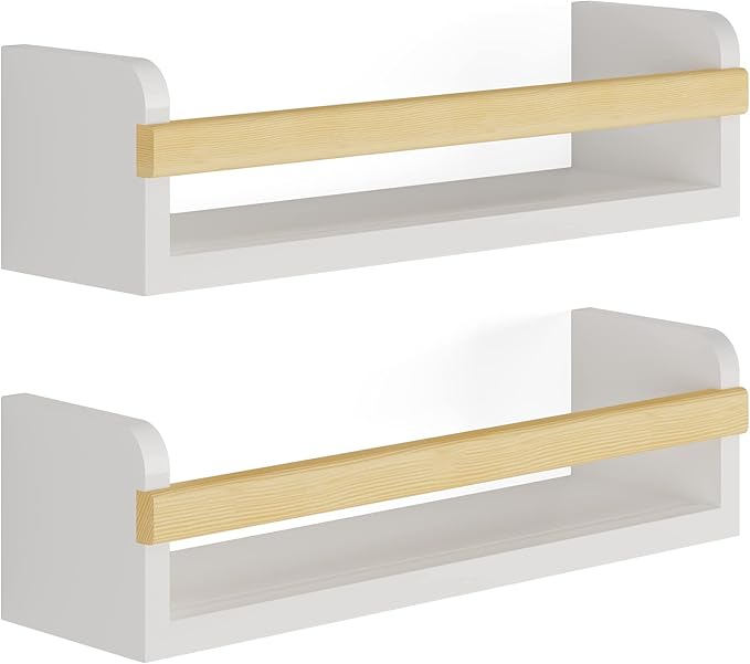 Wallniture Florida 24 inch Wall Bookshelf for Kids Room, Floating Shelves Nursery Decor, Wood White Wall Shelf Set of 2 Kitchen, Bathroom Decor (16'')