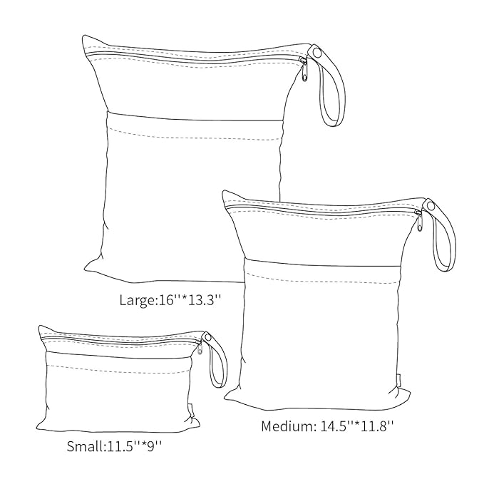 ALVABABY 3pcs Baby Cloth Diaper Wet/Dry Bags|Waterproof Reusable with Two Pockets|Travel, Beach, Pool, Daycare, Soiled Baby Items,Yoga,Gym Bag for Swimsuits or Wet Clothes 3L-B29