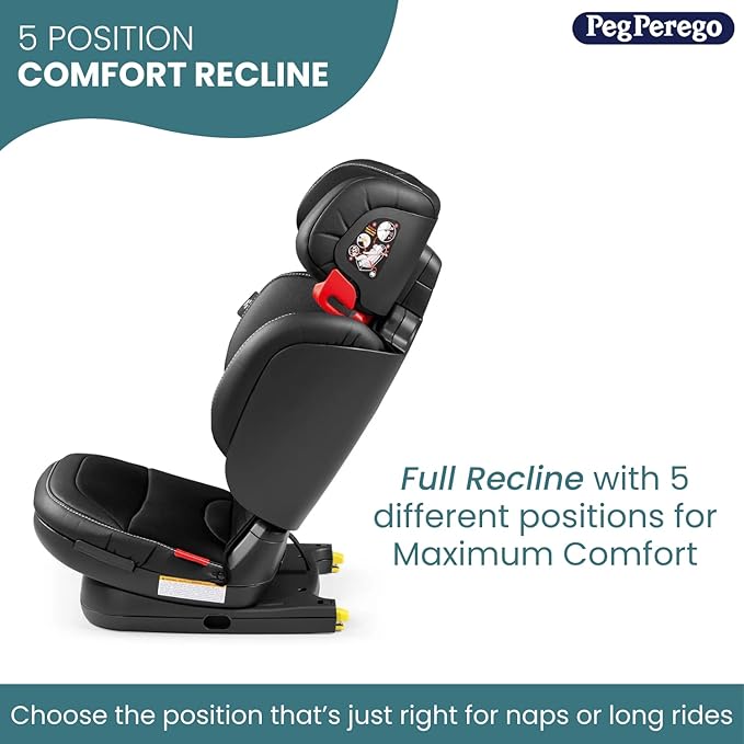 Peg Perego Viaggio Flex 120 Booster, 4D Total Adjust for Safety & Comfort, No Armrests, Compact Fold for Travel, 40-120 lbs, Made in Italy, Monza (Black & Red)