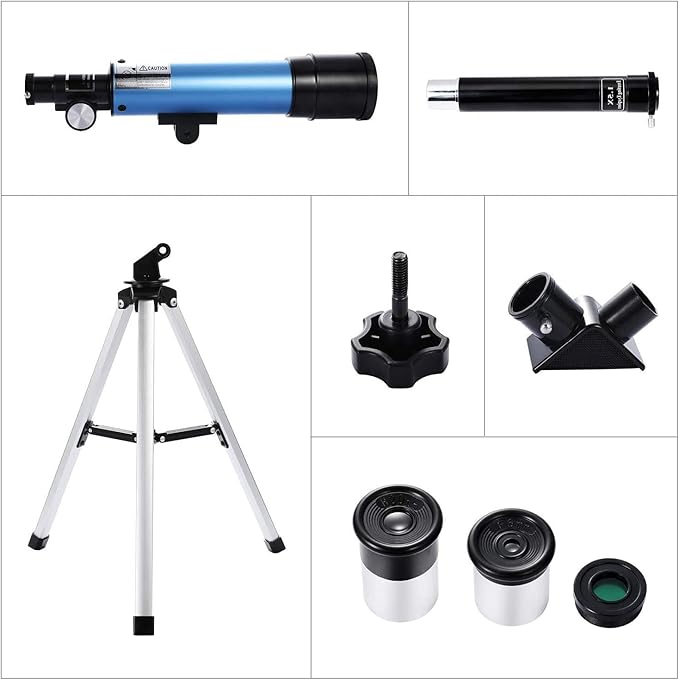 Telescope for Beginners and Kids, 60mm Aperture Refractor, Portable, Portable 90X Astronomical Telescope with Tripod, 2 Eyepieces, 1.5X Barlow Len, Astronomy Gift