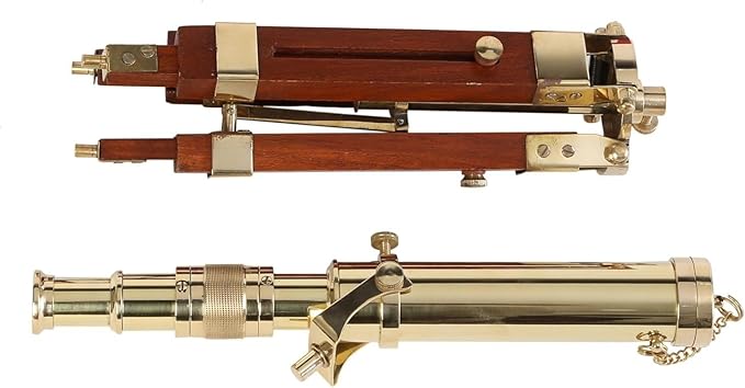 Vintage Brass Telescope on Tripod Stand use Lens Antique Desktop Brass Telescope Royal Antique Finish Spyglass Nautical Beautiful On Wooden Tripod Stand