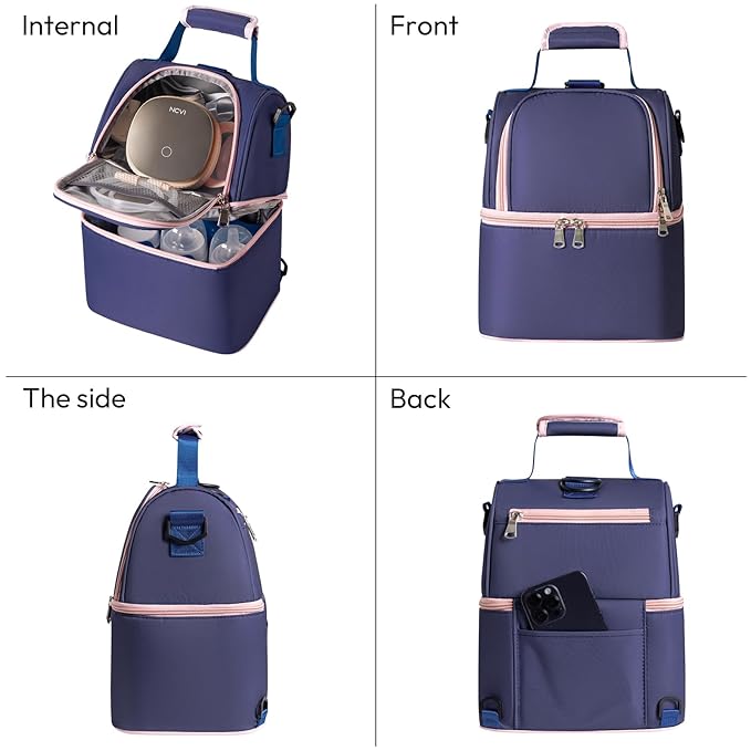 NCVI Breastmilk Cooler Bag with 2 Ice Pack, Breast Pump Bag with Cooler Fits 6 Bottles, Double Layer Breast Milk Baby Bottle Cooler Bag, for Travel, Nursing Mom Daycare, Work, Picnic (Purple)