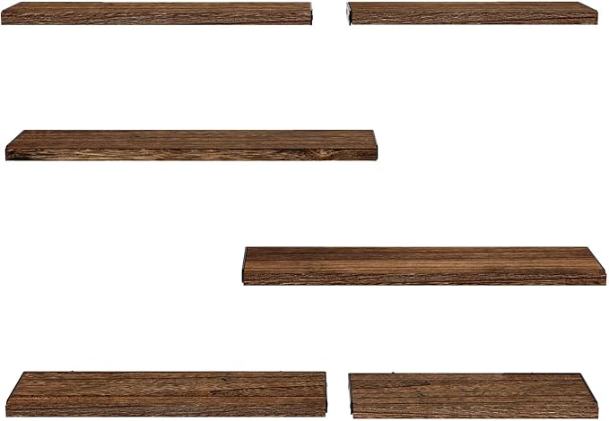 AMADA HOMEFURNISHING Long Wall Shelves, Rustic Farmhouse Floating Shelves for Bedroom, Bathroom & Living Room, Brown