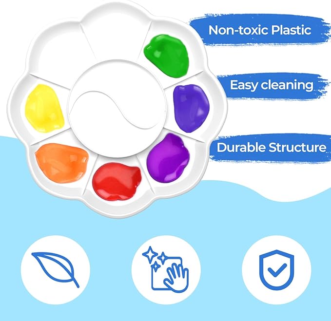 Nicpro Washable Paint for Kids, Kids Painting Set with 10 Paintbrushes, Palettes, Sponge, 6 Vibrant Colors 8.45oz, Non Toxic Washable Finger Paint for Toddlers Preschool Children Art Painting Supplies