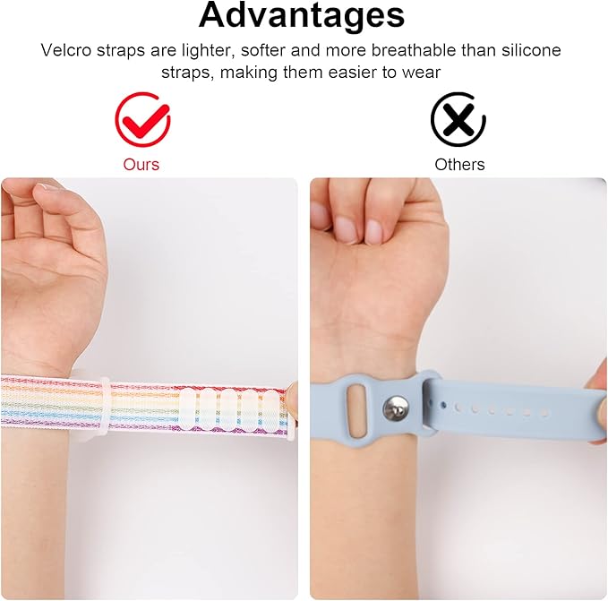 Kids Wristband Compatible with Apple AirTag, Protective Case for Air Tag GPS Tracker Holder with Nylon Bracelet, Adjustable Anti Lost Watch Band for Toddler Child Elder(Rainbow A)