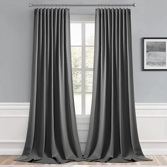 MIULEE Back Tab Grey Blackout Curtains 120 Inch Long 2 Panels Set for Living Room Bedroom Privacy, Rod Pocket/Pinch Pleated Extra Long Thermal Insulated Room Darkening Light Blocking Curtains/Drapes