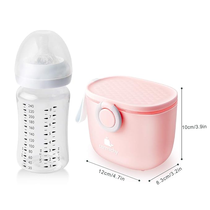 Termichy Baby Formula Dispenser, Portable Milk Powder Dispenser Container with Carry Handle and Scoop for Travel Outdoor Activities with Baby Infant, 8.8OZ, 0.55LB, 250g (Pink-2pack)