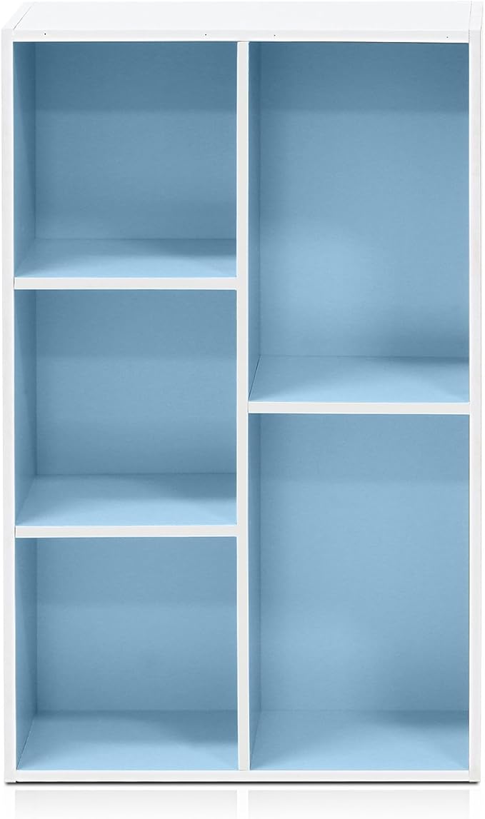 Furinno 5-Cube Reversible Open Shelf, White/Light Blue 11069WH/LBL