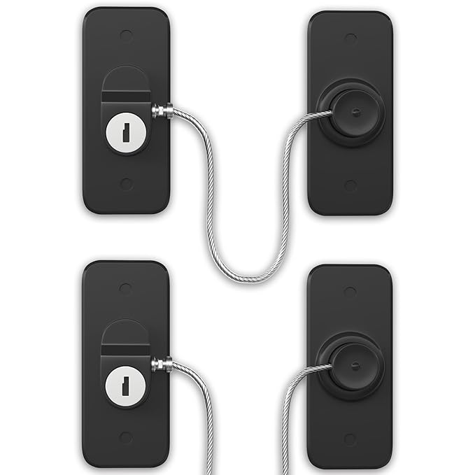 AOSITE Mini Fridge Locks for Kids No Drill Refrigerator Locks for Adults Cupboard Lock Child Safety Locks for Cabinets Drawer Locks Freezer Lock Baby Proofing (Black, 2)