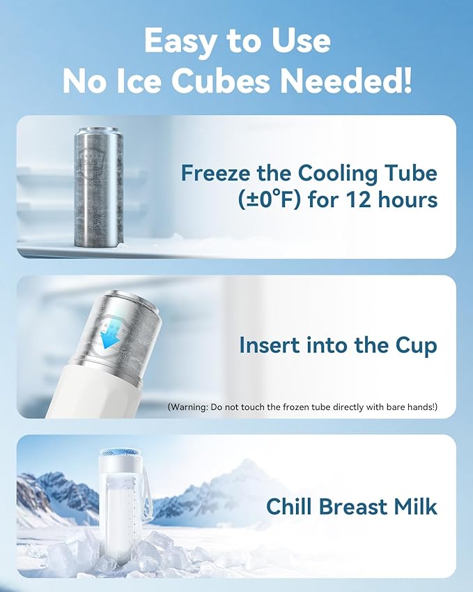 Portable Breastmilk Cooler for Outdoor, Breast Milk Cooler with 11oz Baby Bottle for Breastmilk Storage, 360° Stainless Steel Cooling Tube for 24 Hours Continuous Cooling, with Portable Carrier Bag