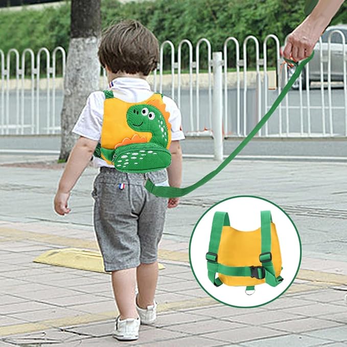Accmor Toddler Harness Leash with Anti Lost Wrist Link, Cute Dinosaur Kids Harnesses with Wristband Bracelet Leashes Strap Tether for Baby Boys Walking (Yellow)