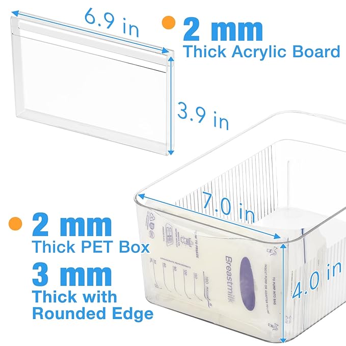 Breastmilk Storage Container with 4 Freezer Flattener Kit to Flatten Standing Breast Milk Bags in Organizer Bins Save Refrigerator Space |Horizontal Storage
