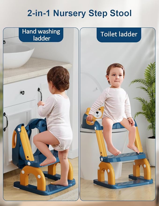 Potty Training Seat with Step Stool Ladder, Potty Training Toilet Seat with Soft Seat Splash Guard, Adjustable Height, 2 in 1 Potty Seats for Toddlers Kids Boys Girls