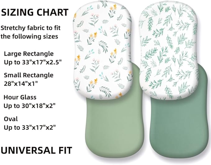 4 Pack Sage Green Fitted Nursery Sheets Breathable Neutral Unisex Baby Sheets for Boys or Girls with Leaf and Flower Design (Bassinet)