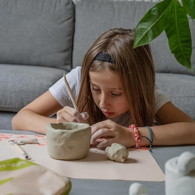 Sculpd - The Original Kids Pottery Kit, Air-Dry Clay Starter Kit for Kids Age 4 to 6, Air Dry Clay with 5 Colour Paint Set, Paintbrushes, Pottery Tools, Sponge and Step-by-Step Guide